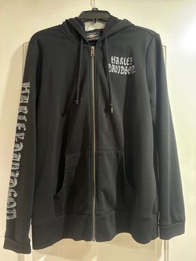 Harley-Davidson Black Full-Zip Hooded Sweatshirt with Sleeve Logo